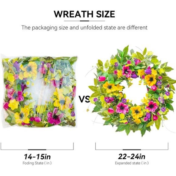 Spring Wreaths for Front Door Summer Outdoor Wreath with Yellow and Purple Daisy - Picture 5 of 7